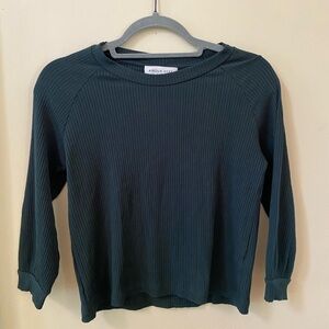 AMOUR VERT WOMENS FOREST GREEN RIBBED LONG SLEEVE TOP MADE IN USA
